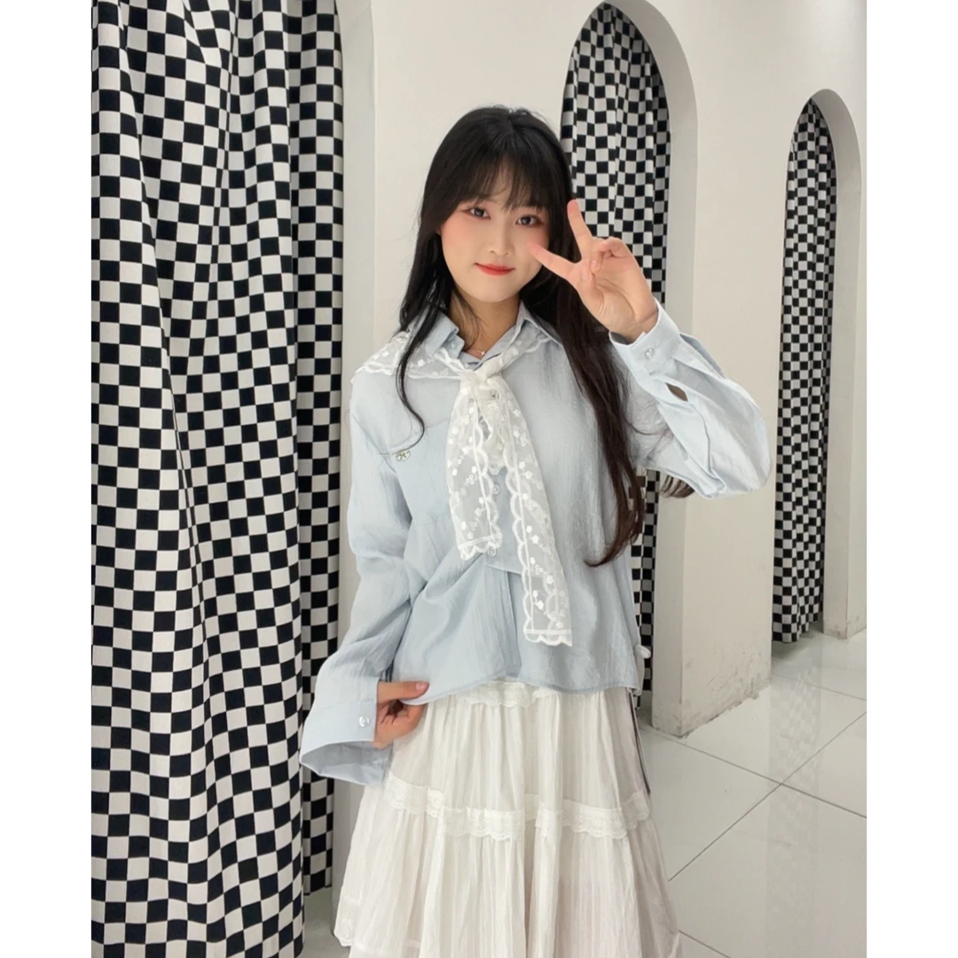 29#【2025】法式精致蕾丝披肩+翻领长袖衬衫女