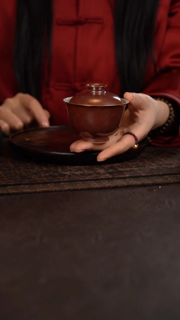 【闪购商品】杯聚澜堂红金花釉盖碗拱盖