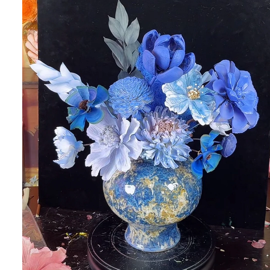 宝蓝色花束   家居摆件（不含瓶）