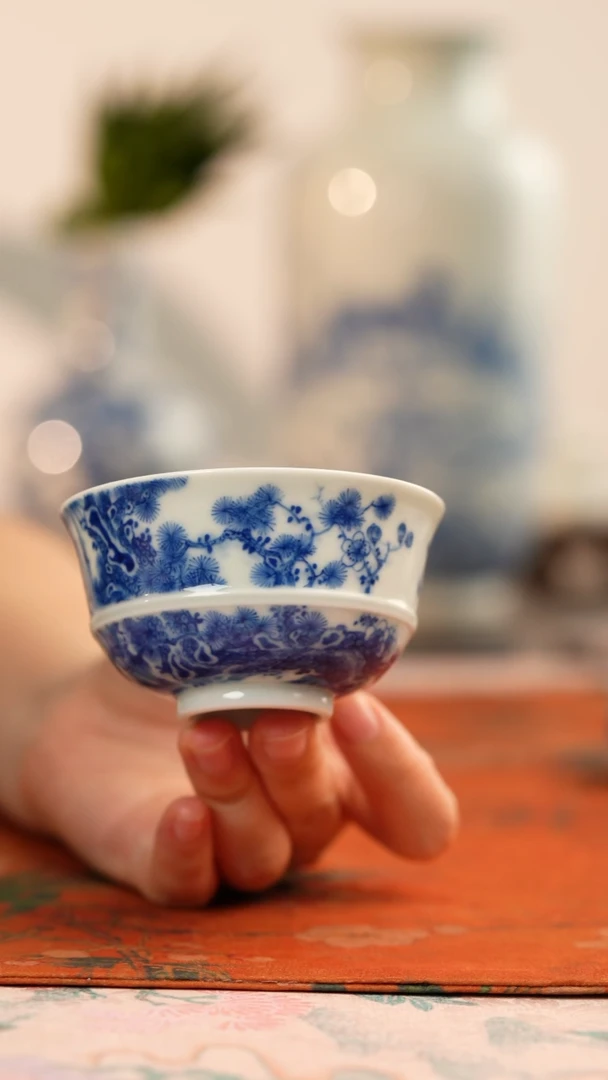 望玉青花岁寒三友杯