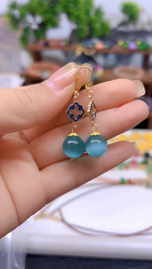 碧玺猫眼耳饰14K金镶嵌DIY款E399