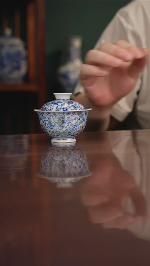 空山明月 青花斗彩