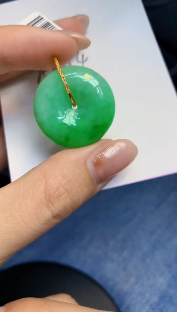 颈饰18K金镶嵌翡翠天然A货缅甸翡翠百元以上9元证书费自理