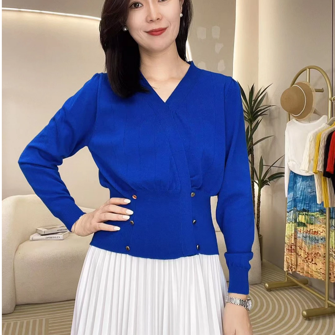 秋季新款薄款长袖v领设计感小众针织衫09-2