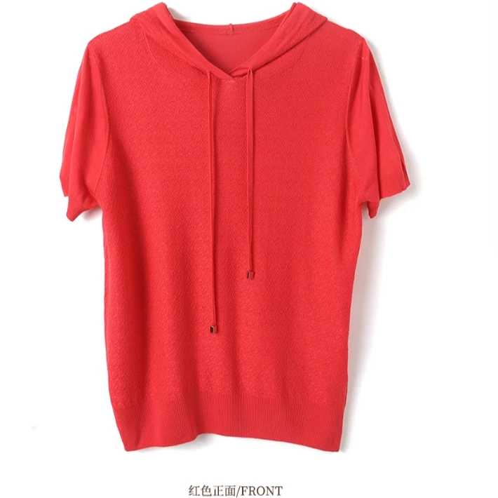 胖太太大码女装夏季新款连帽针织T恤短袖上衣显瘦妈妈款620105410