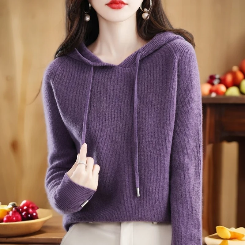 100%正品撤柜羊毛衫秋冬新款长袖连帽宽松版型针织衫卫衣羊毛钩