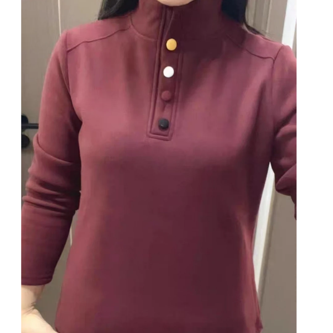 XIE3 中高领纽扣百搭纯色上衣24883