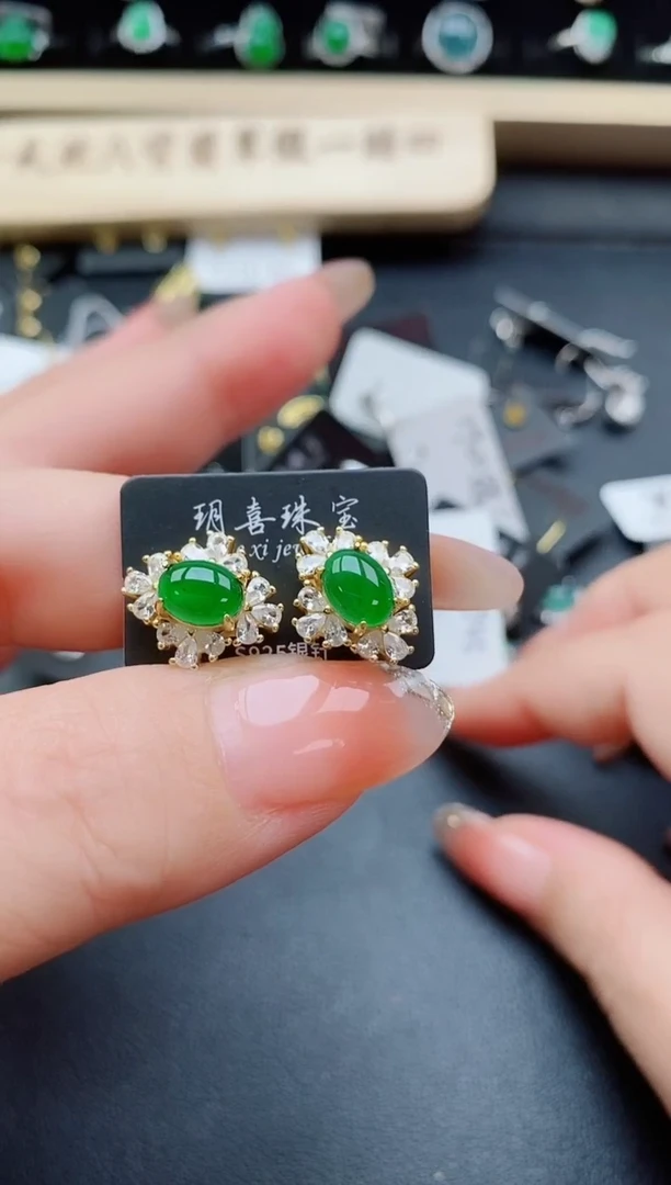 银S925镶嵌戒指翡翠1