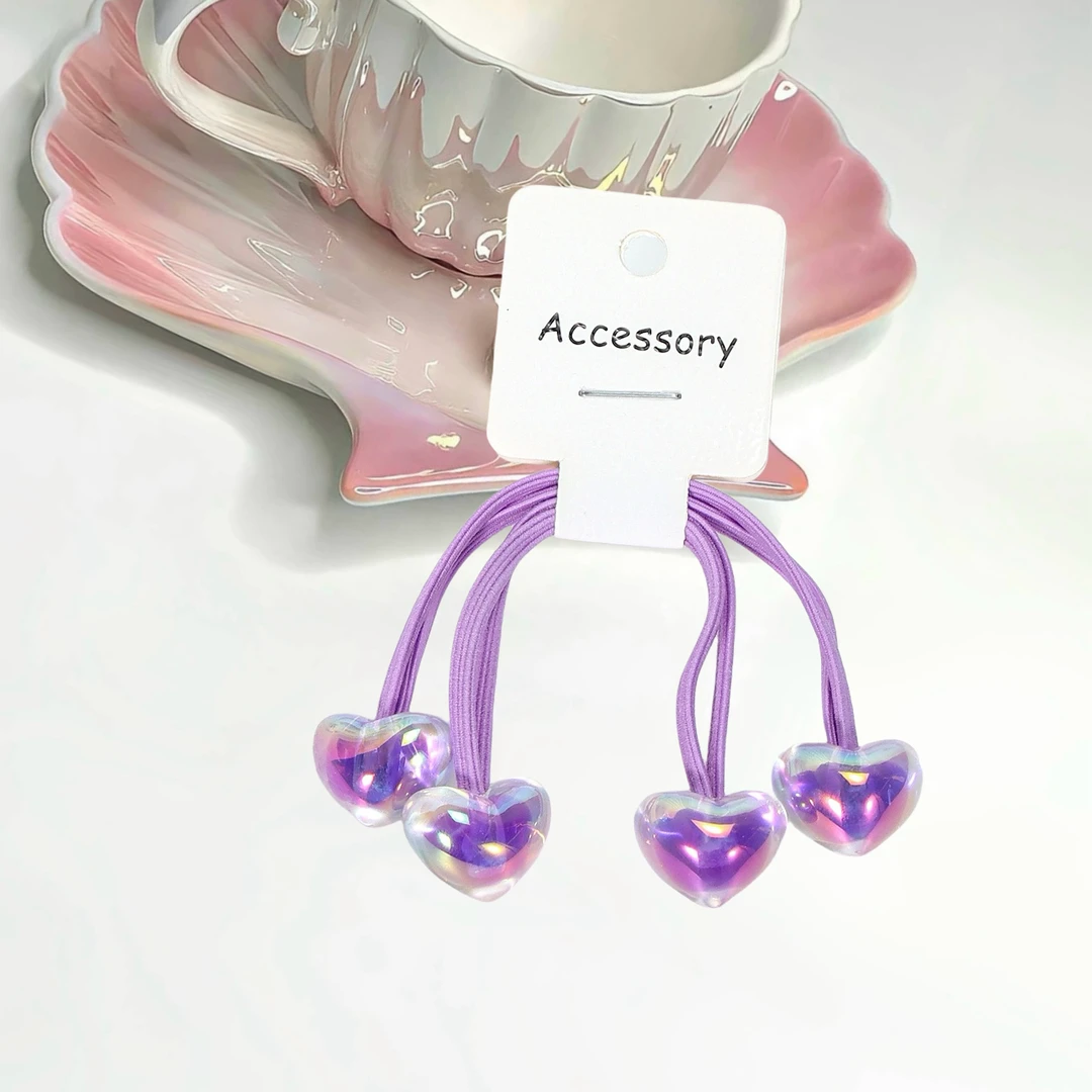 儿童双爱心皮筋女童果冻色发圈发饰高弹力头绳女孩扎马尾发绳发饰