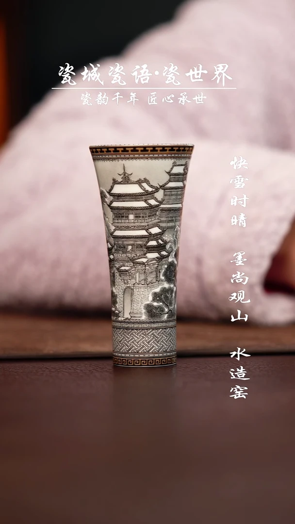 杯子陶墨尚观山瑞雪迎春杯子