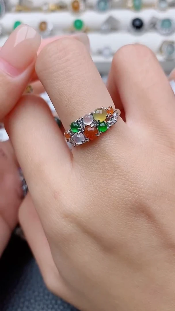 银S925镶嵌戒指翡翠奶**姐正品 纯天然翡翠