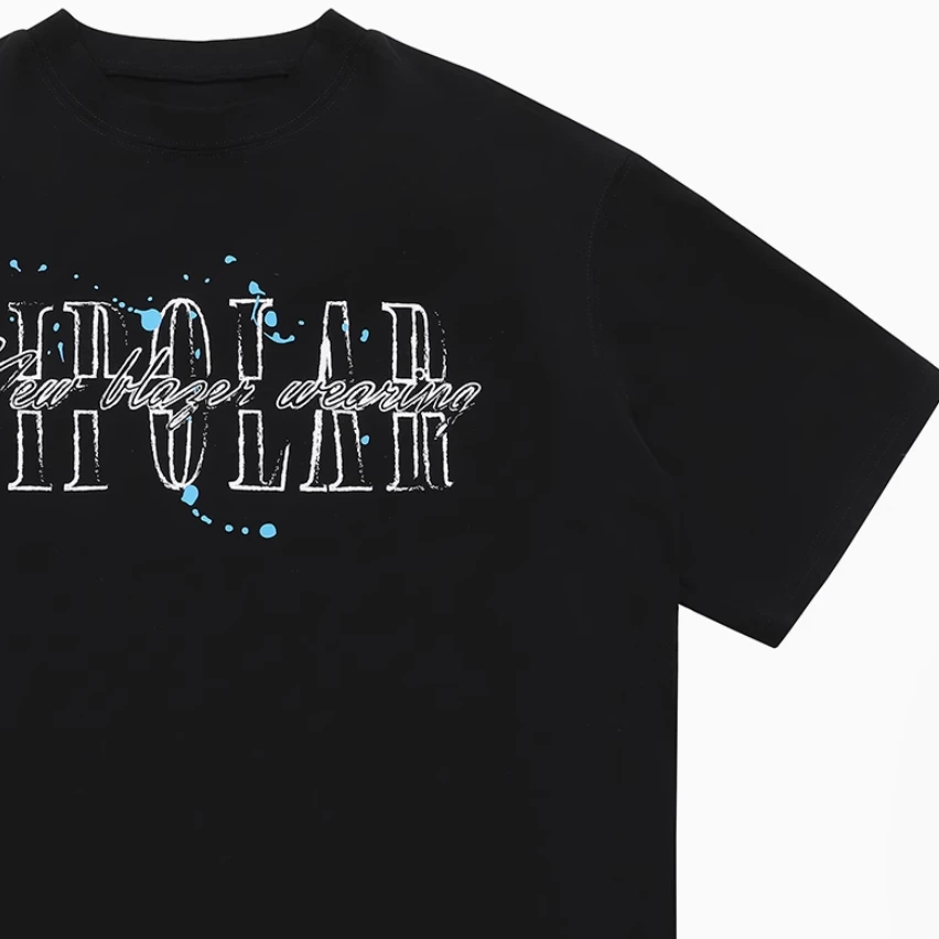 短袖男印花T恤泼墨美式潮牌小众重磅圆领宽松情侣新款上衣