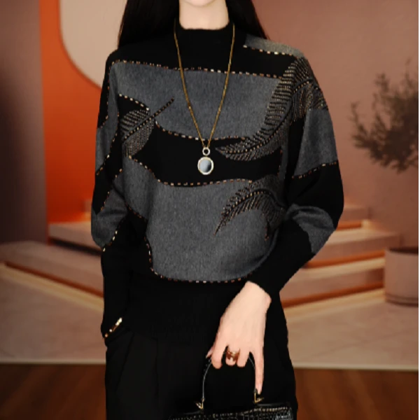 （秋季新款含棉羊毛衣针织毛线衣柔软保暖百搭上衣）V24H0988