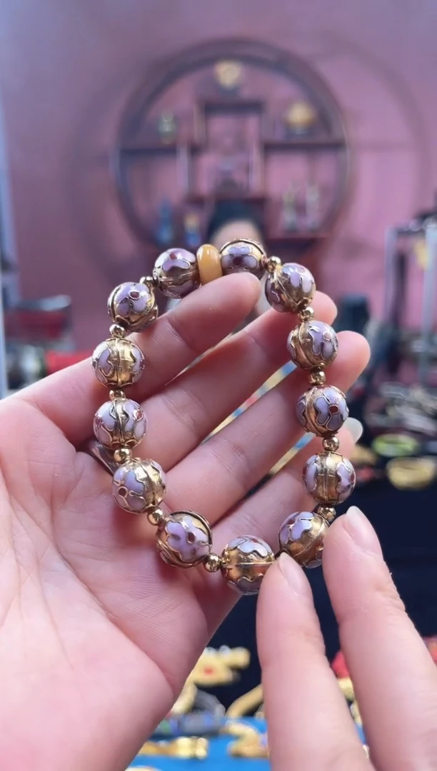 非遗 景泰蓝金地手串 3瓜棱1.2 个片