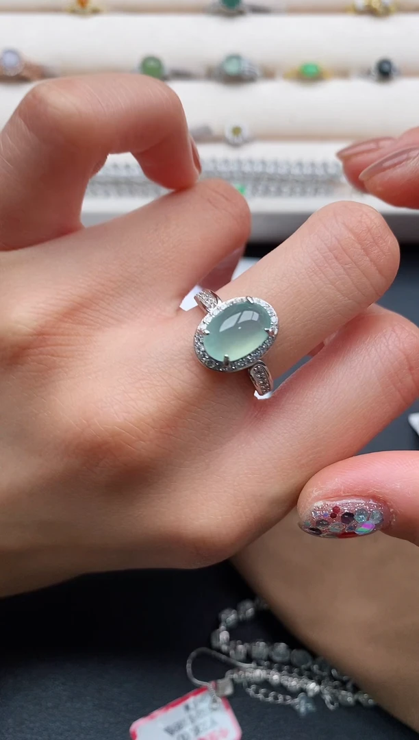 银S925镶嵌戒指翡翠888888+5