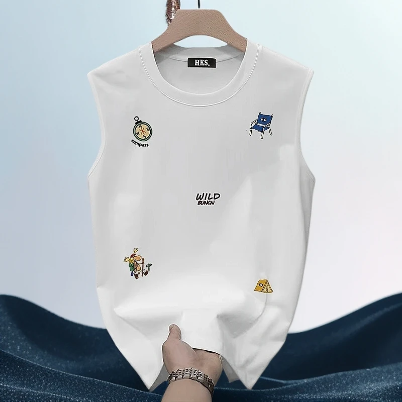 夏季新款高端纯棉无袖背心男士t恤2025美式高街潮牌外穿坎肩上衣