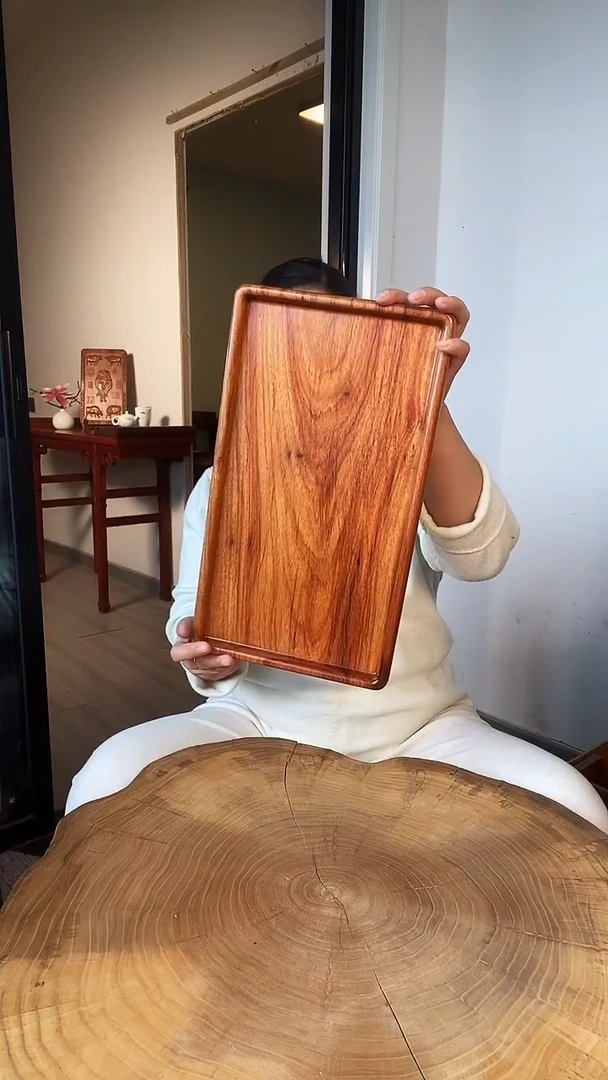 缅甸花梨（花梨木类）大号多功能盘大水波纹整木直挖无拼接无胶水