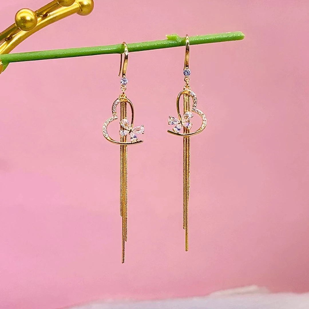 铜合金耳饰 （186号）925银爱心流苏气质女神精致时尚百搭设计耳饰