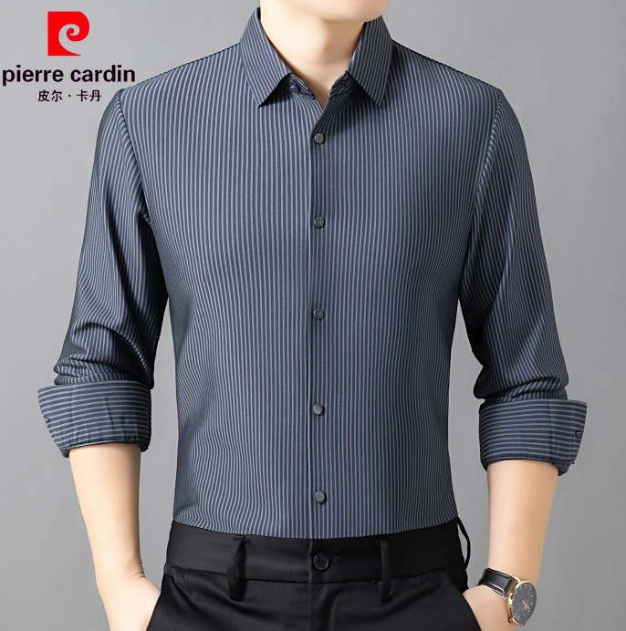 {皮}1011加绒条纹男士衬衫高光亮感冬季加绒长袖商务休闲时尚