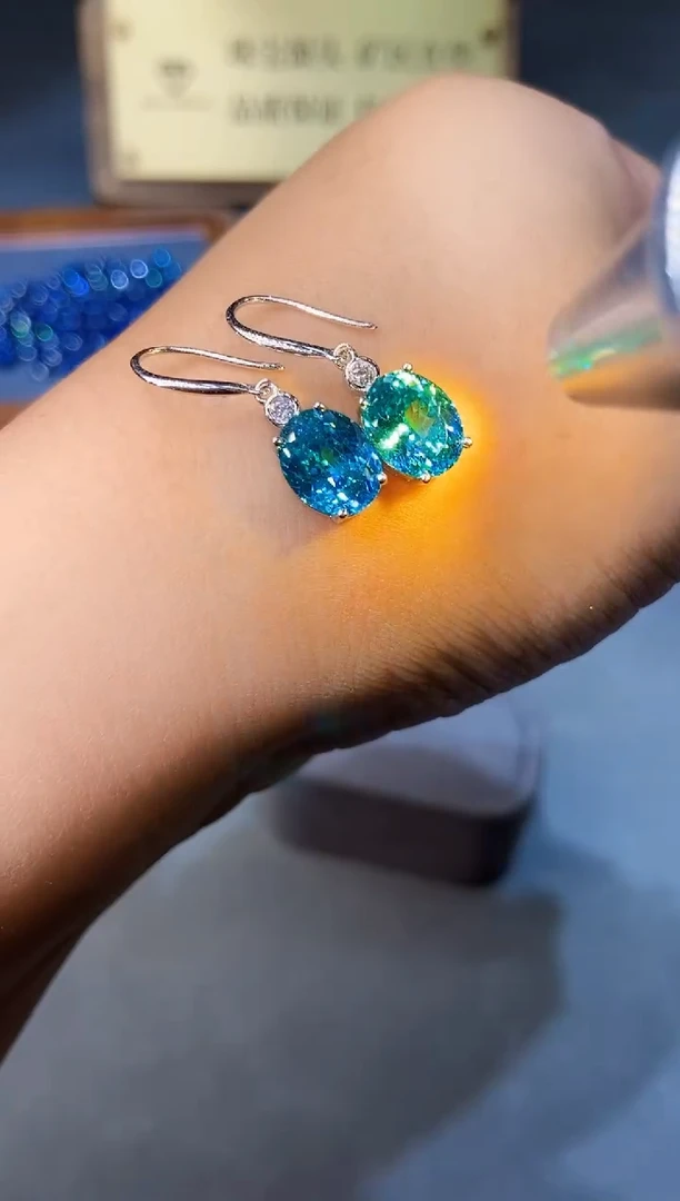 银S925镶嵌耳饰碧玺........