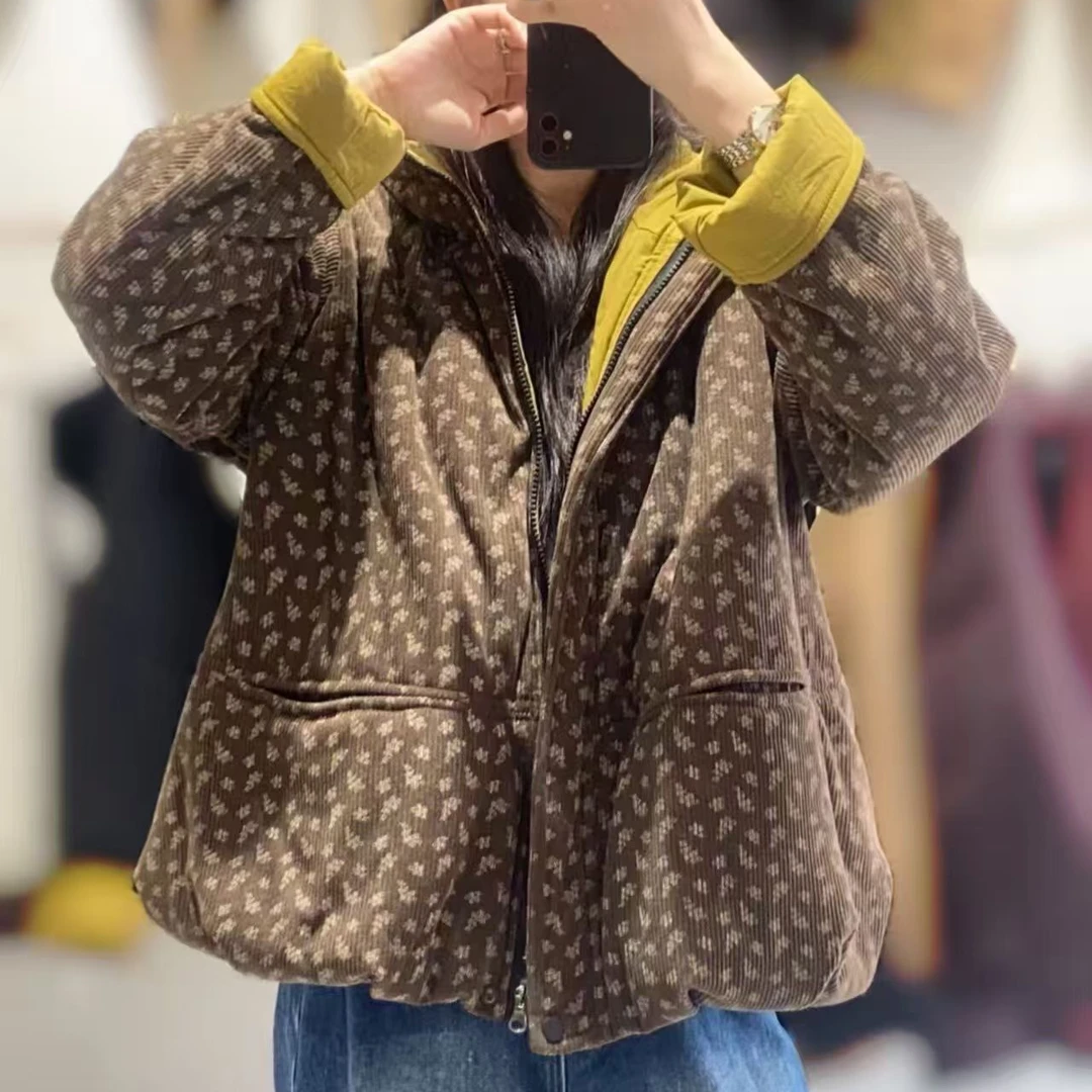 18449新款秋冬加厚休闲减龄宽松小碎花棉服