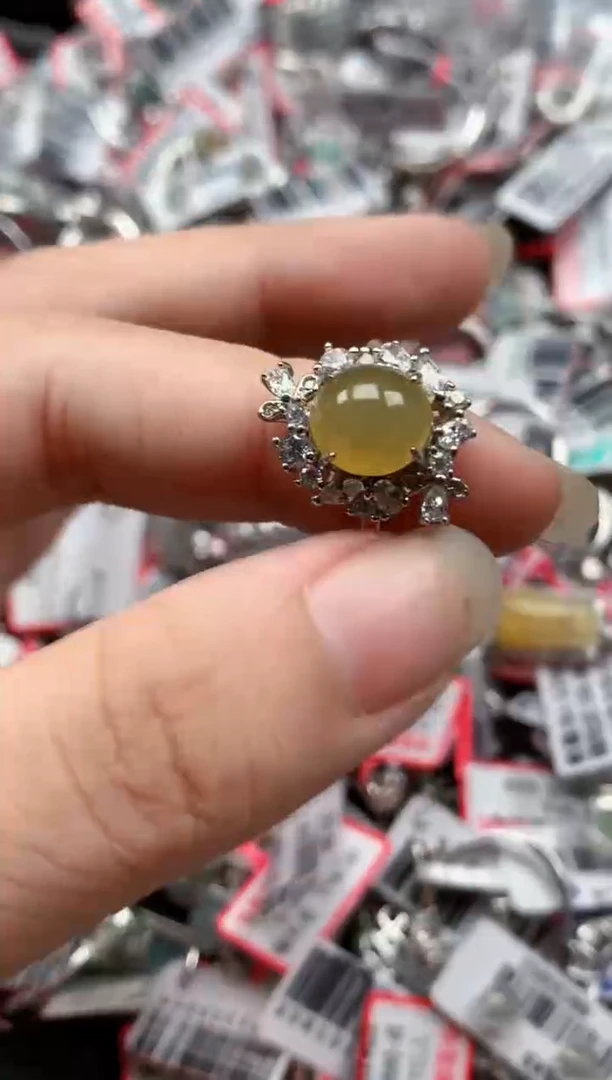 银S925镶嵌戒指翡翠天然A货缅甸翡翠
