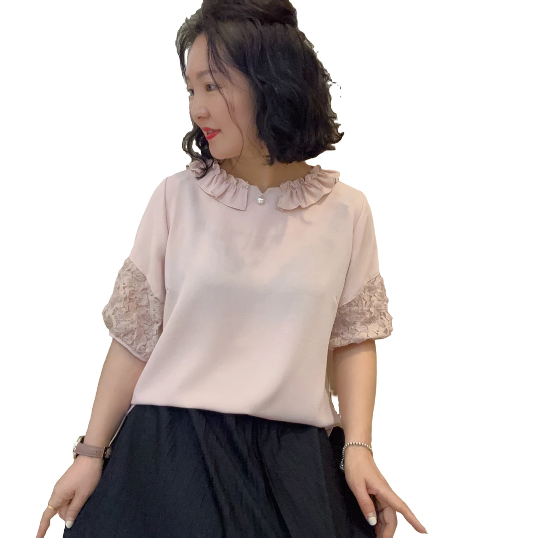 彥竹韩国正品女士短袖时尚雪纺衫夏季洋气百搭宽松气质减龄设计感