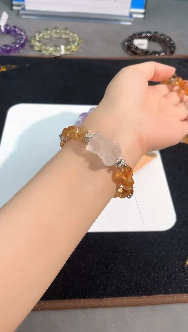 未镶嵌手链水晶4号原创暴力黄塔晶切面单圈