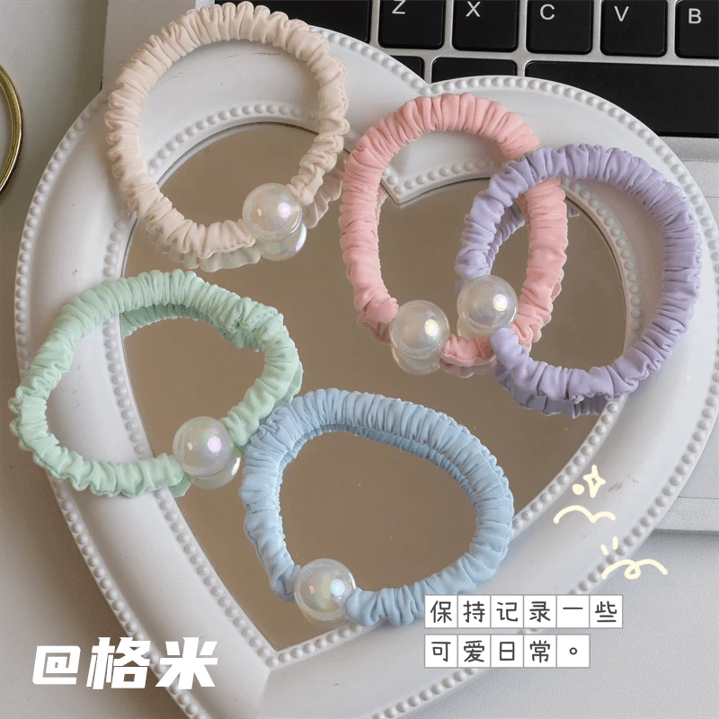 奶油系人鱼姬珍珠发圈高弹力马尾皮筋甜美少女丸子头发绳百搭发饰
