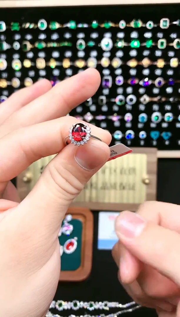 石榴石戒指银S925镶嵌......
