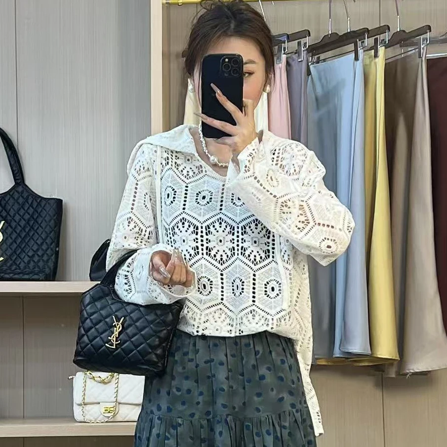 韩版东大门连帽抽绳镂空时尚显瘦百搭打底