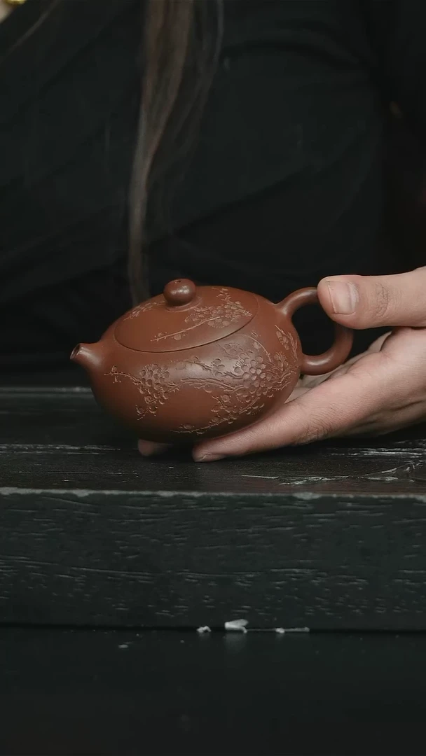 【闪购商品】紫砂茶壶紫泥梅刻扁西施