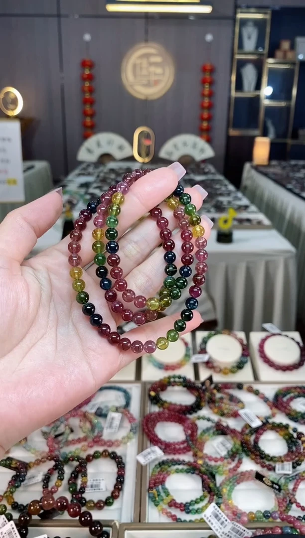 未镶嵌冰透体老矿碧玺彩虹三圈手串6mm+碧玺hon多样性发一条