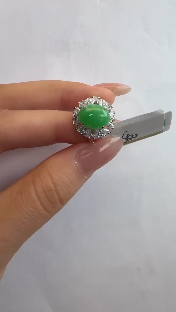 银S925镶嵌戒指翡翠通体925银镶缅甸A货翡翠戒指16