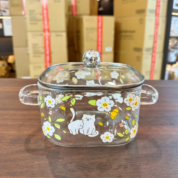 2升可明火直烧玻璃锅高硼硅耐高温透明双耳汤锅电陶炉电热炉锅