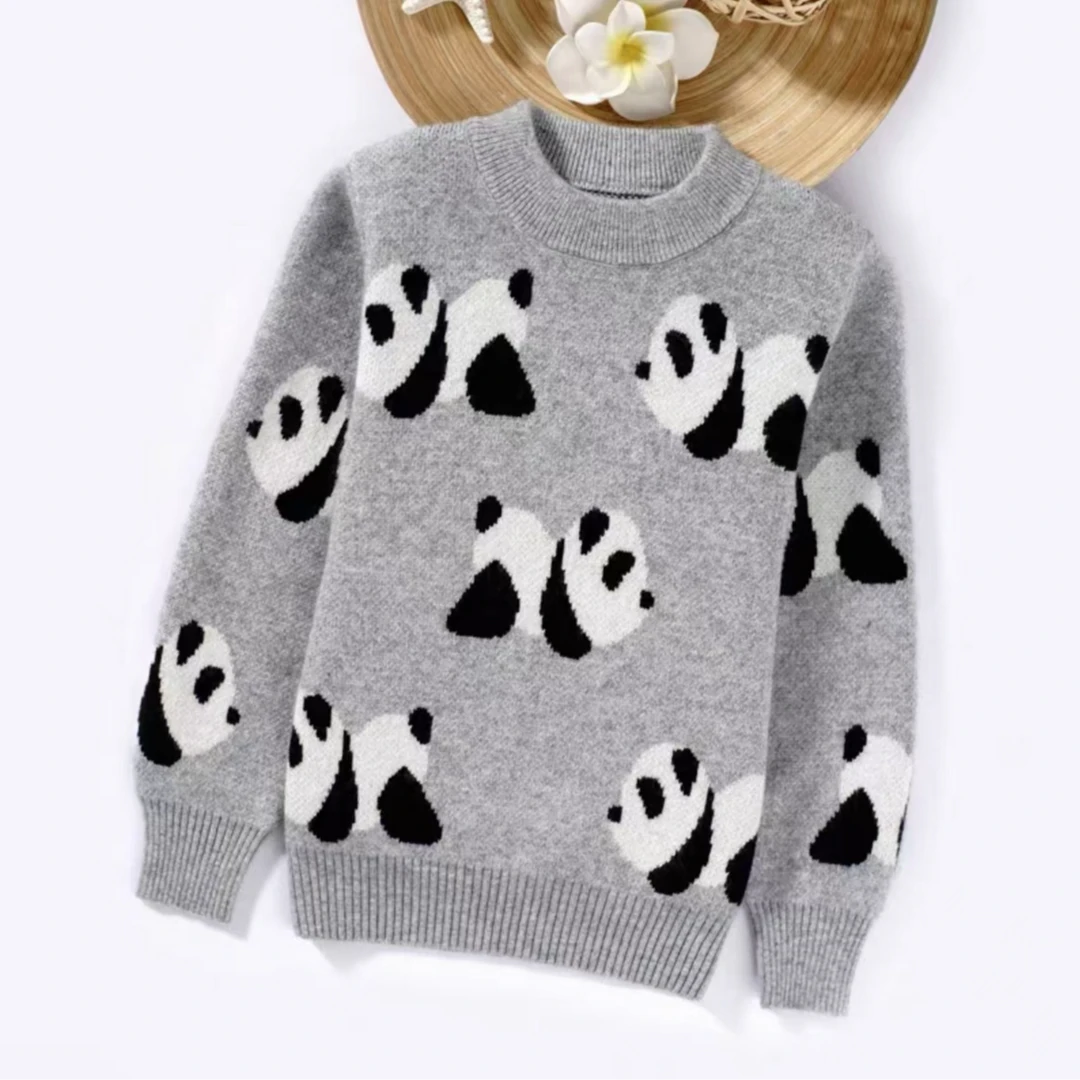 儿童长袖针织衫秋冬半高加厚领男童女童百搭休闲毛衫套头卡通