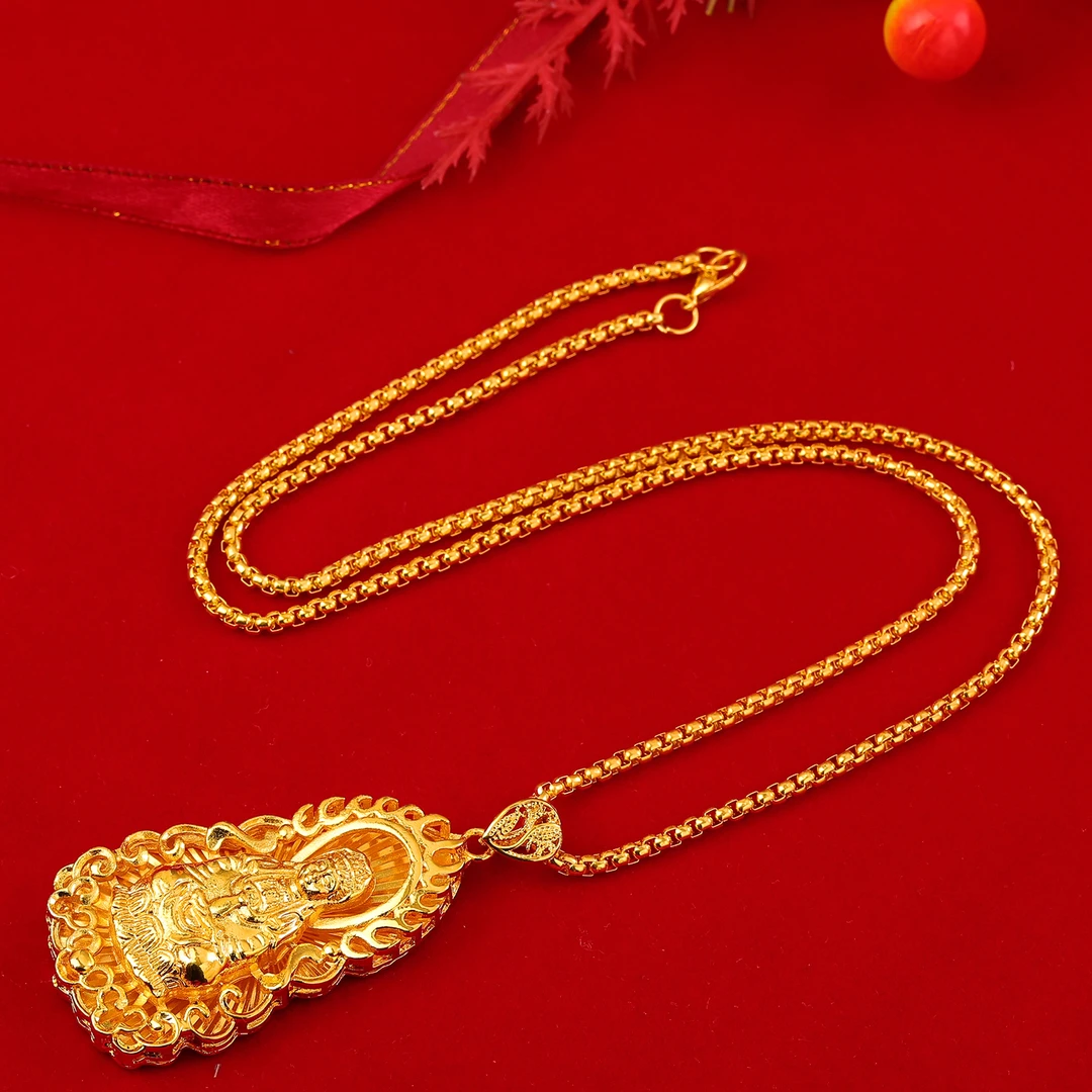 吊坠 【高端定制】男士观音吊坠配链子金色精美时尚