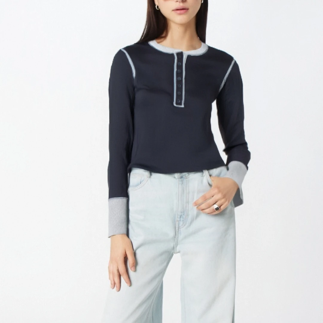 2024新款冬季穿搭【马斯明线】领口撞色长袖打底衫- 241