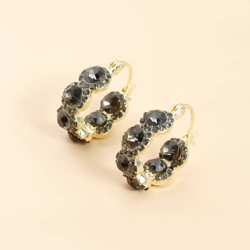 铜合金锆石耳饰 暗夜鎏金钻环耳扣锆石女轻奢气质E766