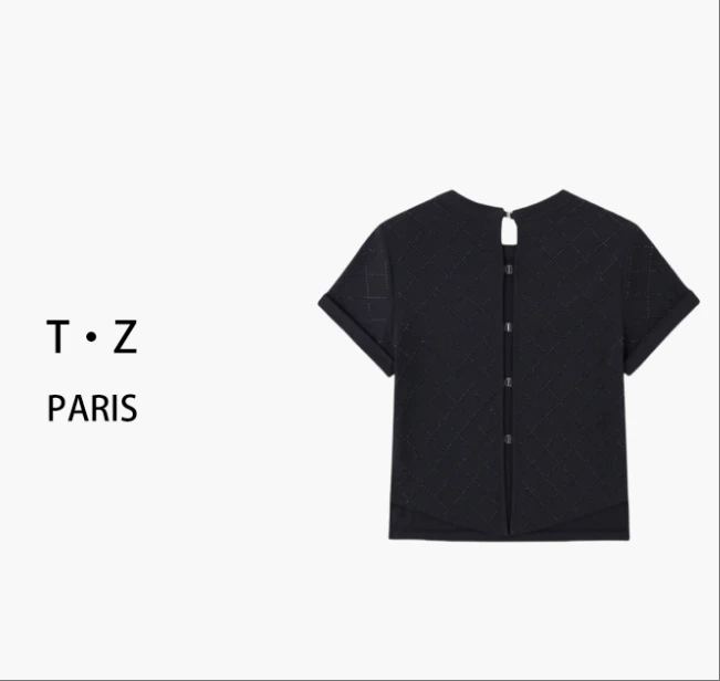 T·Z*520黑色菱形烫钻简约T恤-9257