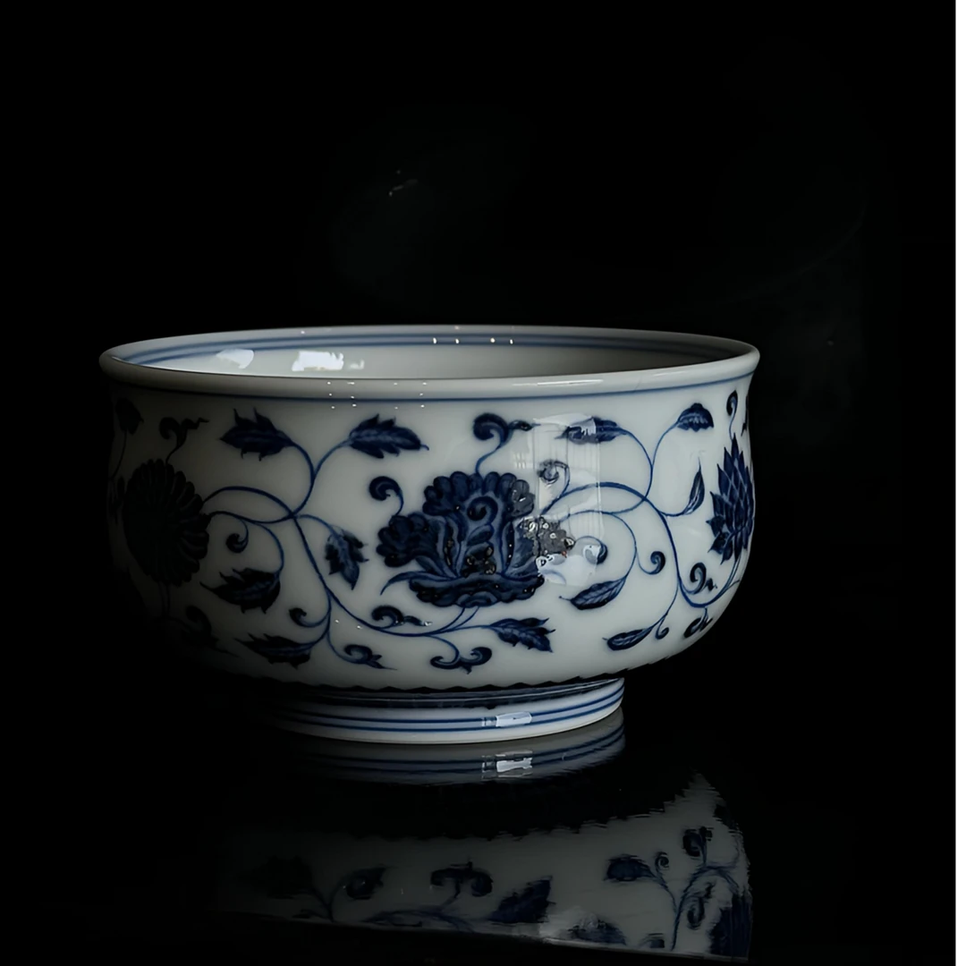 【和然窑】柴窑青花缠枝莲炉式杯景德镇手工手绘高端陶瓷茶杯