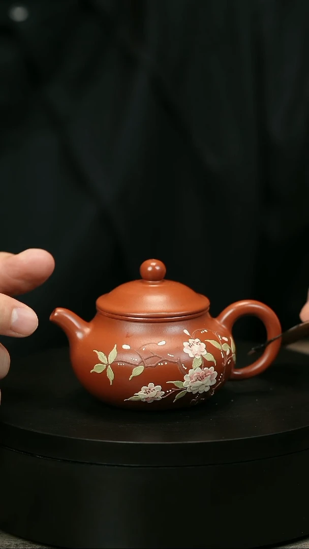 茶壶紫砂用****1H2237赵翠红朱泥堆绘潘壶