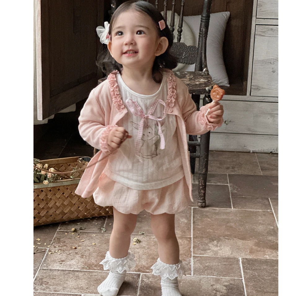 2025年女宝宝夏款套装洋气百搭针织防晒服婴儿外出服