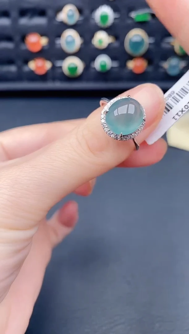 银S925镶嵌戒指翡翠天然a货翡翠384