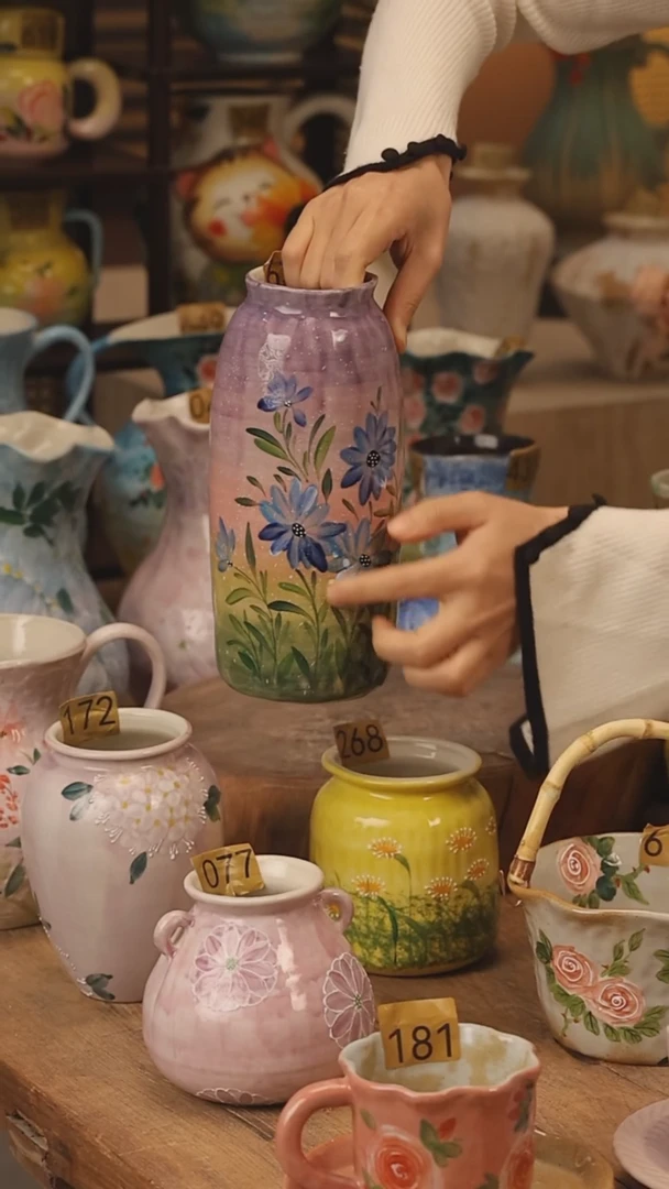 陶瓷景德镇设计师手作花器摆件侘寂风@M635@