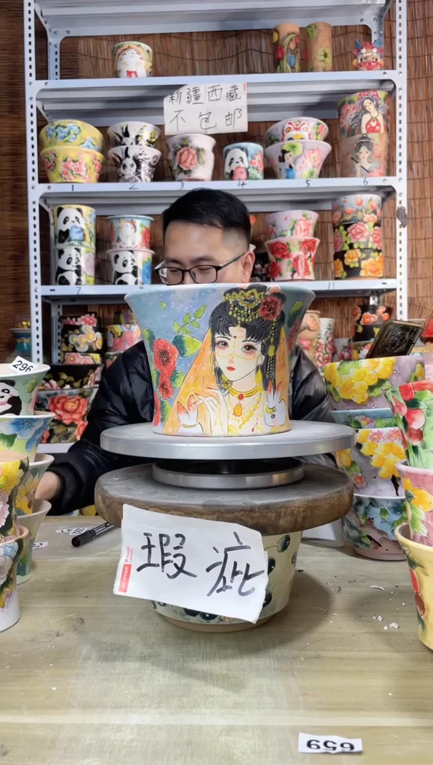 【闪购商品】摆件377陶花岛多肉陶瓷花盆罐——微瑕