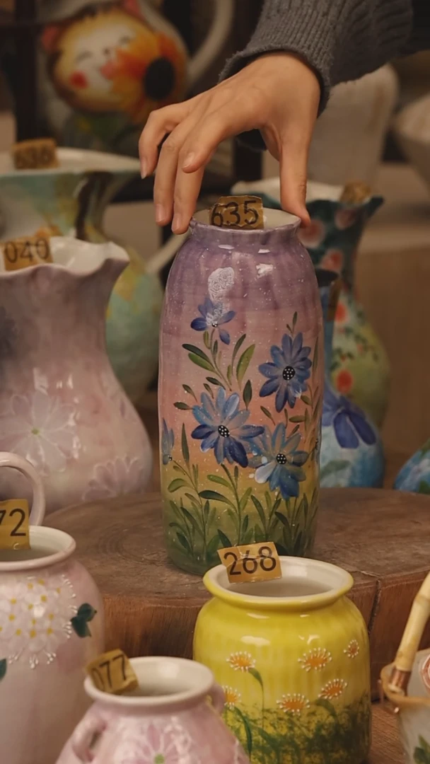 陶瓷景德镇设计师手作花器摆件侘寂风@M635@