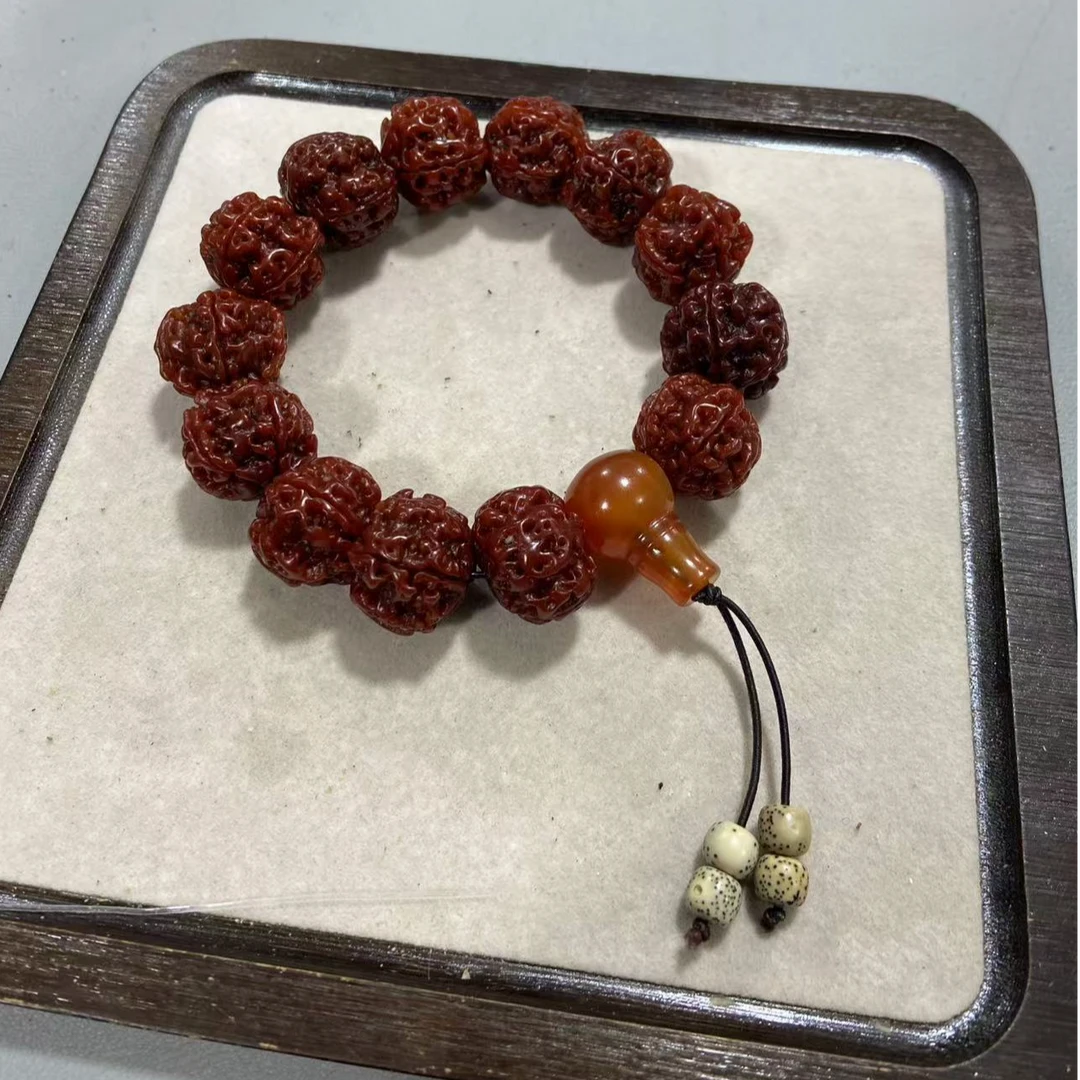 B634爆肉玉化大金刚双龙蜂窝龙纹单圈手串（玛瑙底色多样性发其一）