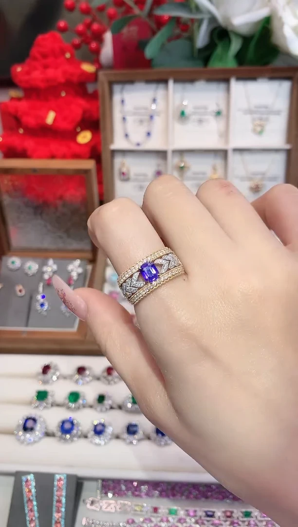 戒指彩色蓝宝石18K金镶嵌1.05ct/天然宝石/七天无理由