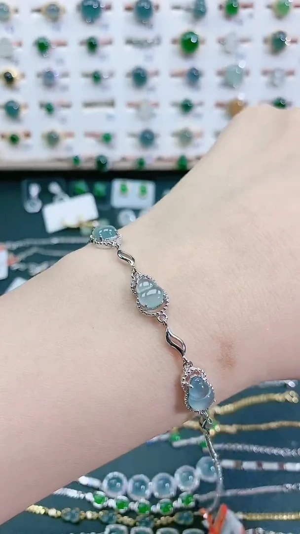 银S925镶嵌手链翡翠天然翡翠